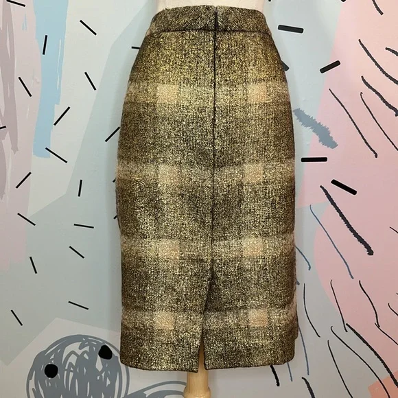 JCrew Collection Metallic Plaid Italian Wool Pencil Skirt - Picture 3 of 8